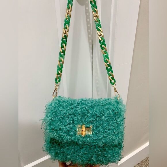 Handmade Genuine Curly Shearling Turn-lock Clutch/Shoulder Bag/Crossbody - Picture 2 of 14